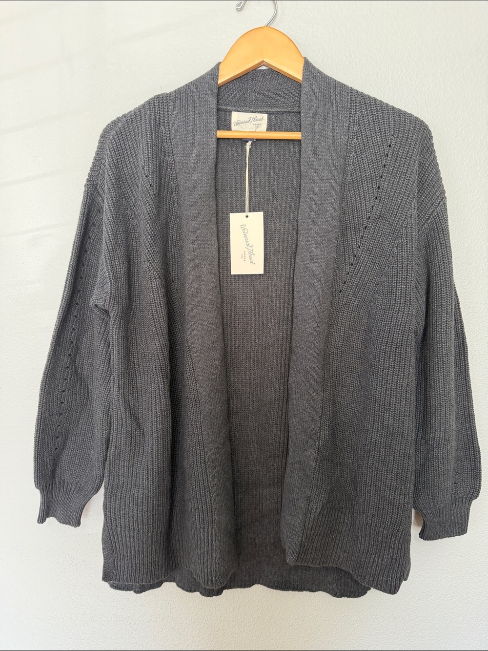 Universal Thread Cozy Open-Front Dark Gray Ribbed Cardigan Sweater - Women's XS